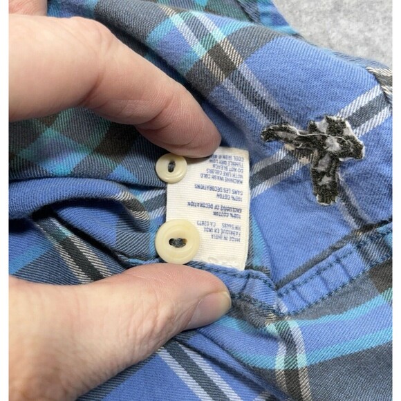American Eagle Outfitters Mens XXL Long Sleeve Shirt Blue Grey Plaid 2XL Y2K - Picture 8 of 10